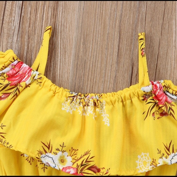 Kids Baby Girl Off The Shoulder Floral Set Outfit - Picture 2 of 7